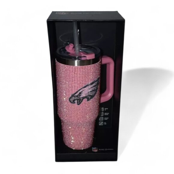 Philadelphia Eagles Bling Tumbler 46 Oz Pink Rhinestone NFL Christmas Gift NEW - Picture 6 of 8